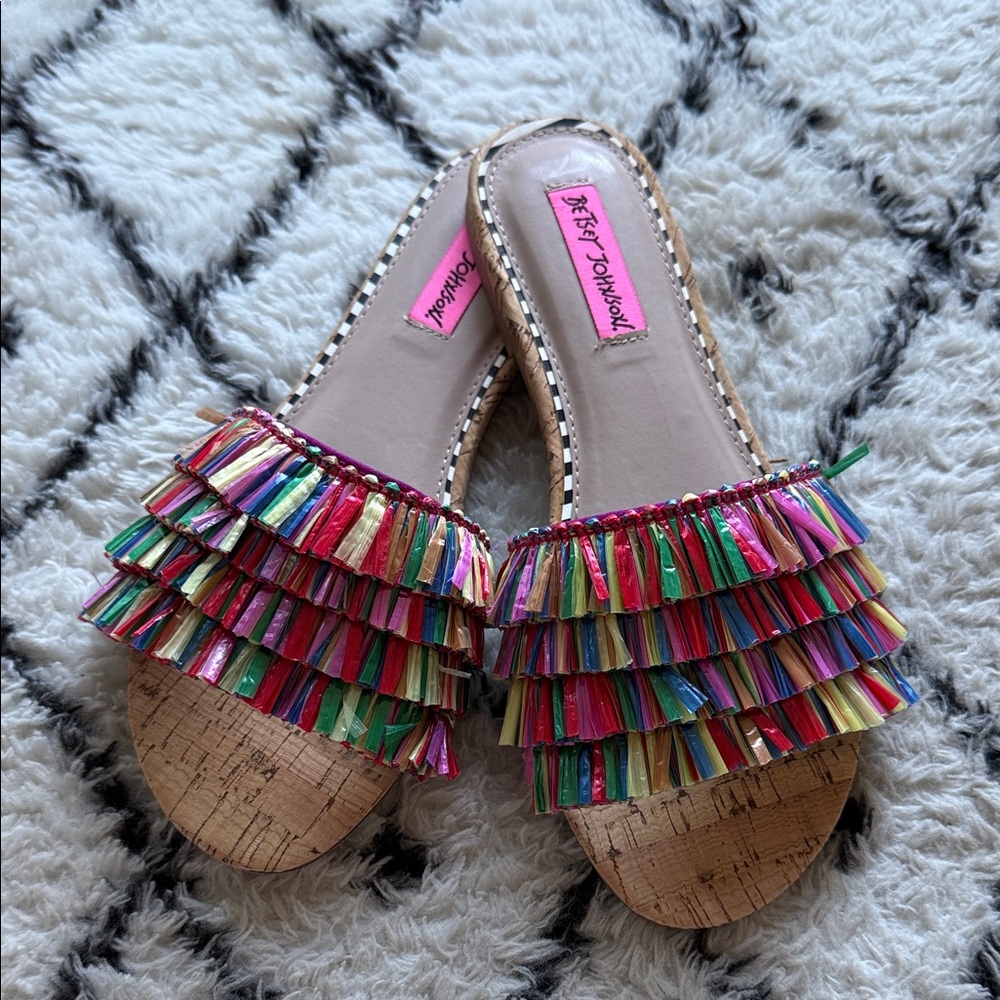 Betsy Johnson Fringe Slide Sandals